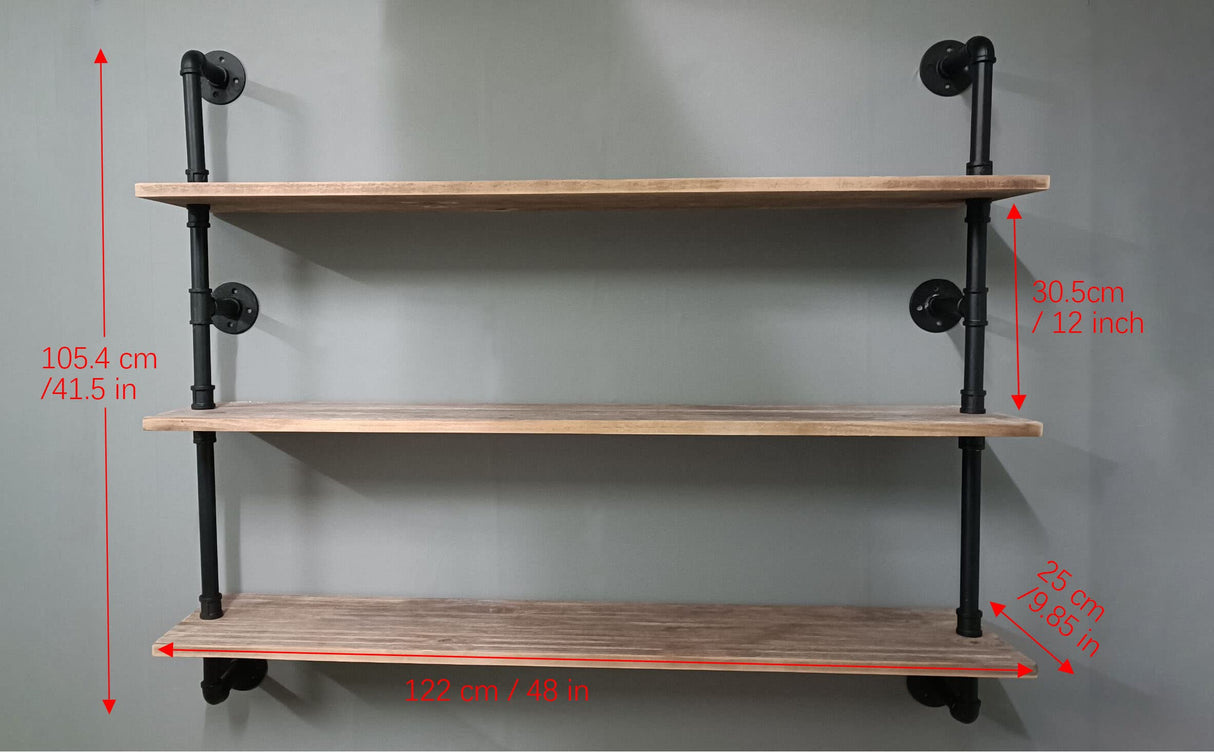 HDDFER Floating Shelves,Wall Mounted Rustic Wood Shelf,Pipe Shelves,Industrial Pipe Shelving with Real Wood Planks 48 inch Industrial Wall Shelves Hanging Bookshelf Farmhouse Kitchen Bar Shelving HDDFER