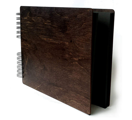 Personalize It Wooden Rustic Book 11" x 8.5" : Made in USA (All Black Cardstock Inside Pages, Front Cover Burnt Cocoa Wood) DIY Scrapbook Album Guestbook Photo Guest Book Sketch Pad Personalize It