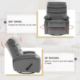 GNMLP2020 Swivel Rocker Recliner Chair for Adults, Rocking Chair Nursery, Manual Small Swivel Recliner Chairs for Small Spaces, Living Room, Nursery, RV, Light Grey GNMLP2020