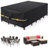 Patio Furniture Covers, Gorpche Outdoor Furniture Covers Waterproof, Tear-Resistant Patio Table and Chair Set Cover with Upgraded Fastener Windproof Buckle Straps, Heavy Duty, 108"L× 82"W× 28"H, Black Gorpche