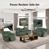 Manual Recliner Sofa Set,Corduroy Reclining Couch Set,Modern Living Room Furniture Set,Reclining Sofa Couch Chair for Living Room Home Office(Green,3 Pieces Set) Pon Living Furniture Inc