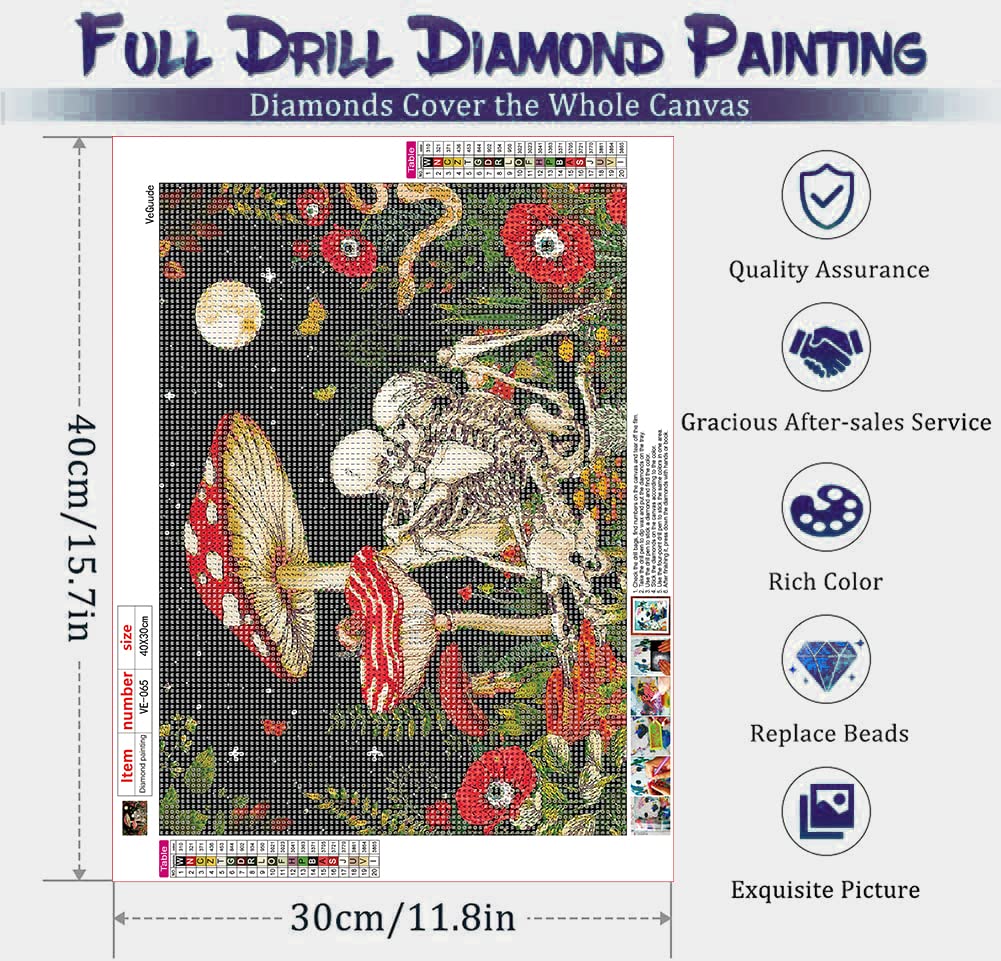 VeGuude Diamond Painting Kits for Adults, Mushroom 5D Diamond Art Kits, Full Drill DIY Crafts for Adults Home Wall Decor Diamond Dots Skeleton Moon [11.8x15.7inch] VeGuude
