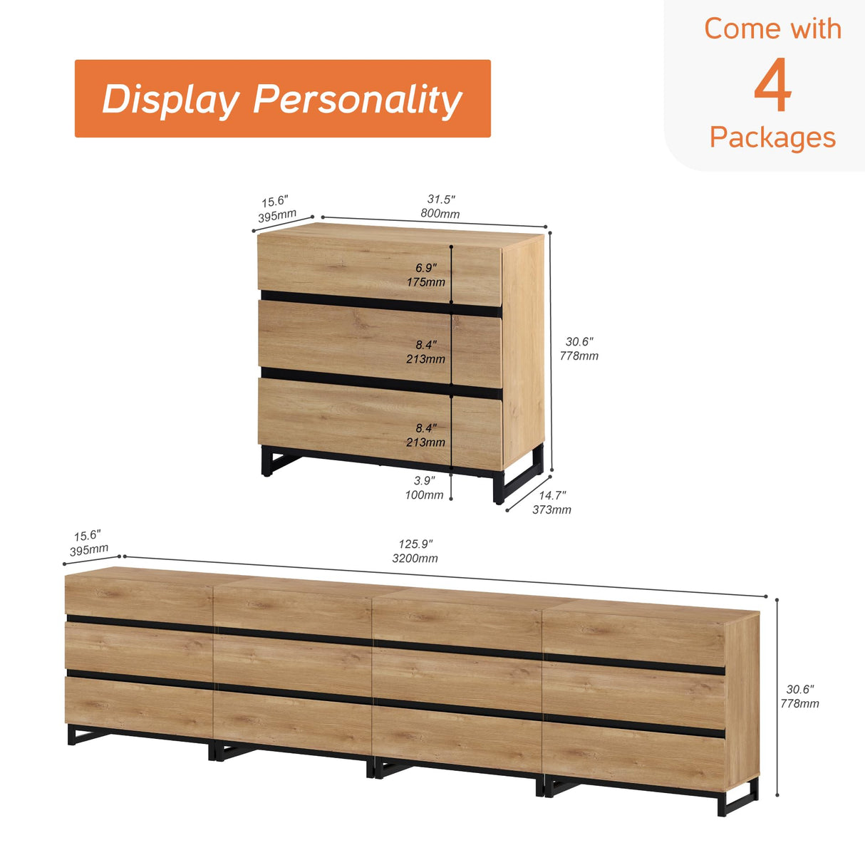 WAMPAT Dresser for Bedroom, Closet Organizers and Storage with 12 Drawers, Chest of Drawers with Metal Base, Wooden Modern Dresser for Living Room, Bedroom, Entryway, Oak WAMPAT