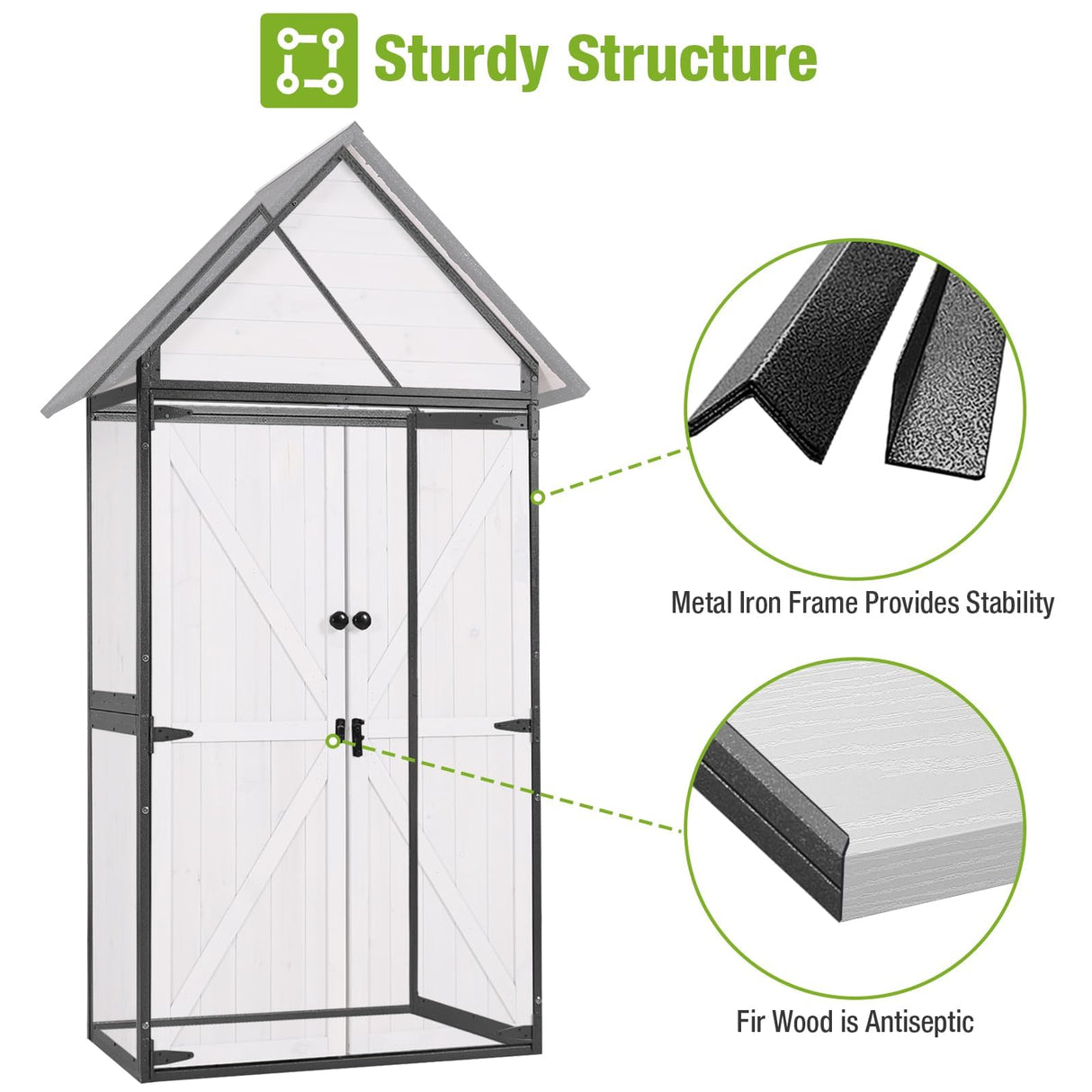 Sheds Outdoor Storage, Wooden Garden Shed with All Around Strong Metal Frame, Large Tool Shed with Floor and Adjustable Shelves, for Backyard Garden Patio Lawn(White) Joyqinchen