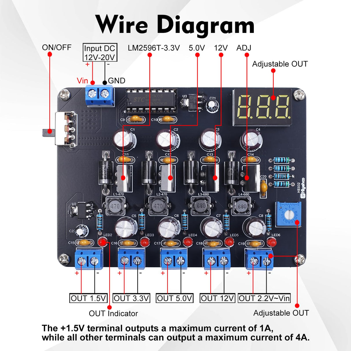 DIY Power Module Soldering Kit, PEMENOL LM2596 Universal 1.5V/3.3V/5V/12V/Adjustable Voltage Output Power Supply Module for Electronic DIY Soldering Practice Experiments and Testing PEMENOL