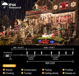 kemooie 500 LED Christmas Lights, 164FT 8 Lighting Modes Plug in Waterproof LED String Lights for Outdoor Christmas Tree Birthday Christmas Wedding Party Garden Balcony Decorations (Warm White) kemooie
