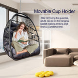 JESE Swing Hammock Egg Chairs Indoor Outdoor, UV Resistant Cushion Hanging Chair with Cup Holder, Foldable Frame 350lbs Capacity Wicker Hammock Chair for Patio Bedroom Balcony(Without Stand, Black) JESE