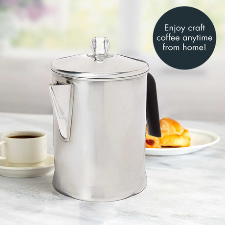 Primula Today Aluminum Stove Top Percolator Maker Durable, Brew Coffee On Stovetop, 9 Cup, Silver Primula