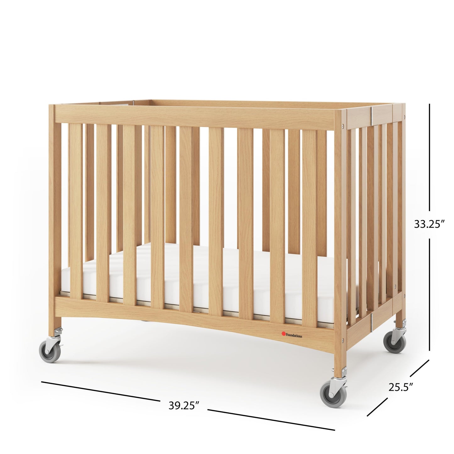 Foundations Travel Sleeper Compact Wooden Folding Crib, Portable Baby Crib with 2” InfaPure Foam Crib Mattress and Commercial Grade Casters, Hotel Crib (Natural) - WoodArtSupply