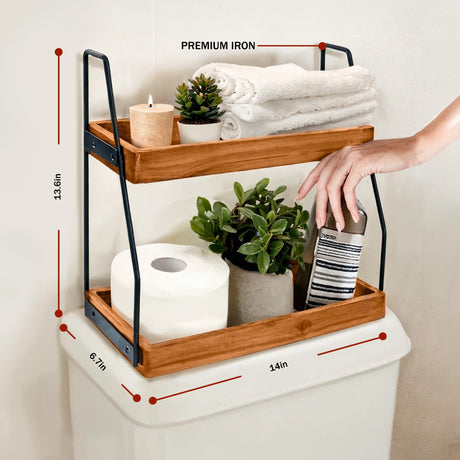 Acacia Bathroom Organizer Countertop 13.6 x 14 x 6.7 inches, 2-Tier Wood Counter Standing Rack, Countertop Storage Shelf for Organizing Bathroom Kitchen Office Desk Vanity Cosmetic Balcony Demigo