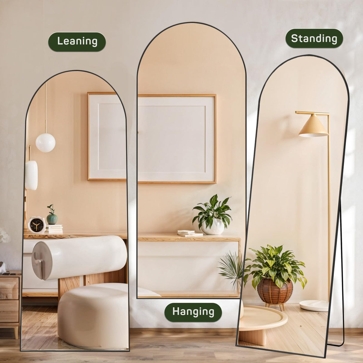 Arched Mirror Full Length, 16"x59" Body Wall Mirrors with Shatter-Proof Glass, Floor Standing, Hanging or Leaning, Tall Arch Mirror with Stand Aluminum Alloy Frame for Bedroom Cloakroom Zibbizo