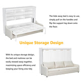 Queen Horizontal Murphy Bed with Sofa and Storage Shelves,LED Light,Solid Wood Space Saving Hideaway Murphy Wall Bed with Couch and Storage for Adults (Beige) MERITLINE