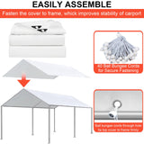 Bluyard 10 x 20 Ft Carport Replacement Canopy Cover Garage Top Tent Shelter with 40 Ball Bungee Cords Heavy Duty Waterproof UV & Tear Resistant, Easy Assembly, White (Only Cover, Frame Not Include) Bluyard