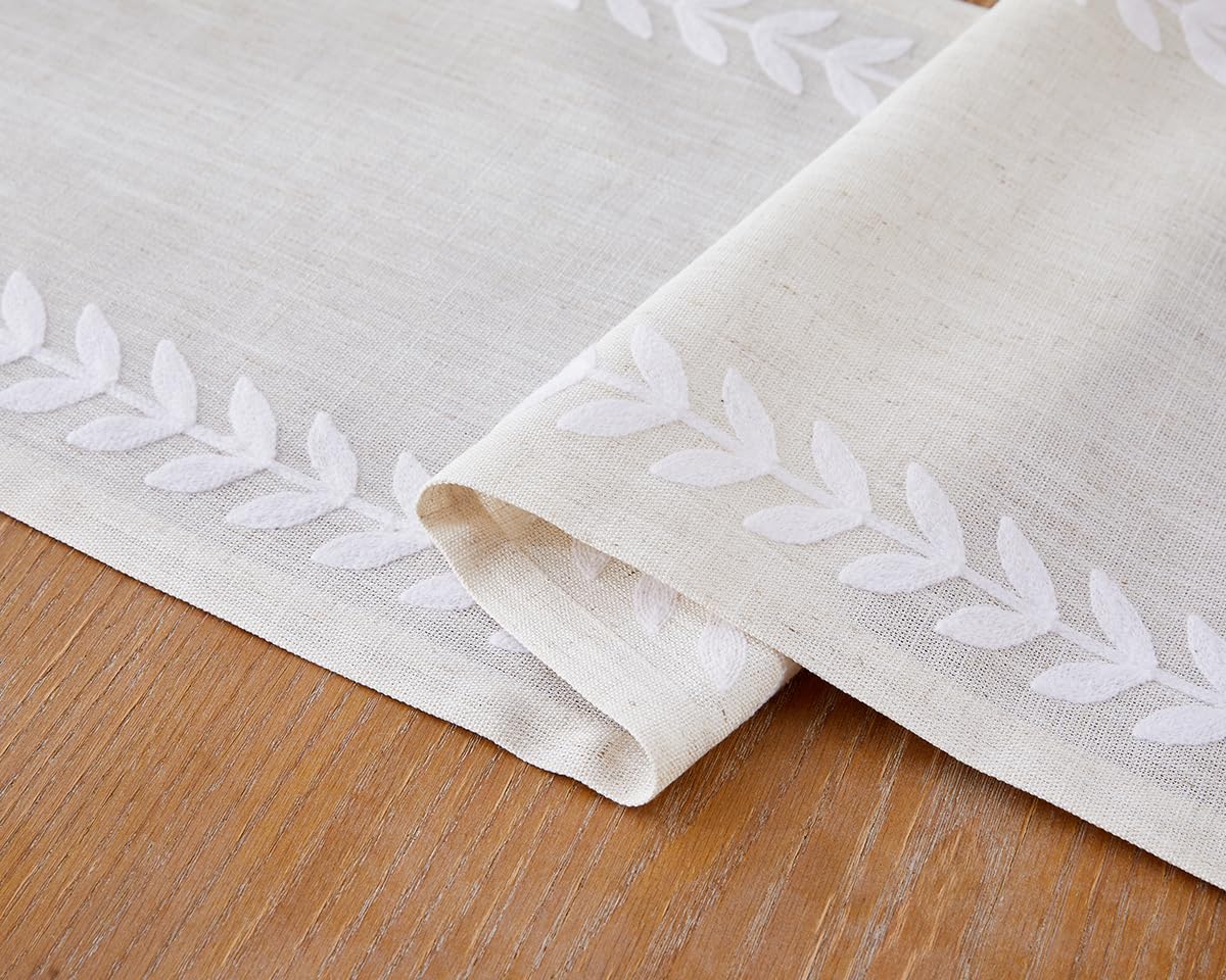 Wracra Embroidered Table Runner Irregular Willow Leaf Table Runners 72 Inches Long For Dresser Home Dining Table Decor,14 x 72 Inch, White Wracra