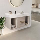 40 Inch Modern Wall Mounted Bathroom Vanity with White Sintered Stone Countertop. Quick Assembly Solid Wood Floating Bathroom Cabinet with 2 Drawers and 2 Storage.White. Glintee