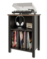 Record Player Stand, Vinyl Record Storage Table End Table with Display Shelf Holds up to 130 Albums, Large Nightstand Wood Turntable Stand Cabinet Side Table for Living Room, Bedroom, Black LIDYUK