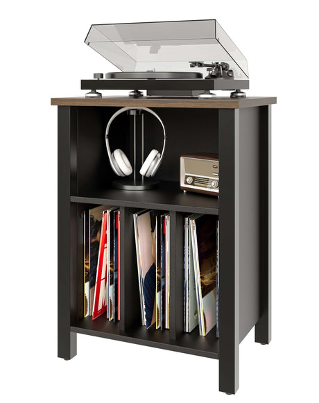 Record Player Stand, Vinyl Record Storage Table End Table with Display Shelf Holds up to 130 Albums, Large Nightstand Wood Turntable Stand Cabinet Side Table for Living Room, Bedroom, Black LIDYUK