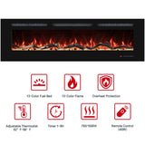 VINEMOUNT 60'' Electric Fireplaces Inserts, Recessed & Wall-Mounted Fireplace Heater with Thermostat, Multicolor Flames,Timer, Log & Crystal, 750/1500W, Black VINEMOUNT