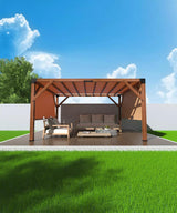 12'X 14' Cedar Wood Pergola, Wood Patio Pergola with Retractable Shade Canopy, Rot Resistant, Durable, for Backyard, Garden, Deck, Outdoor Entertaining Amenitlif