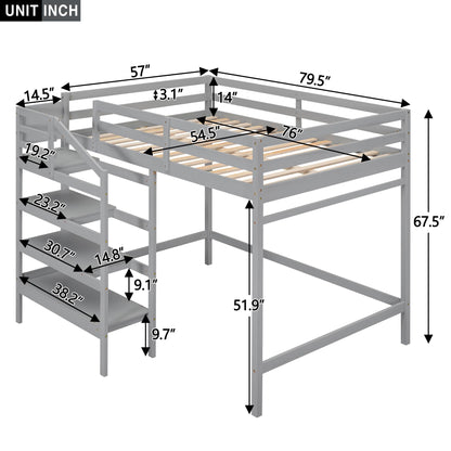 SOFTSEA Grey Full Size Loft Bed with Storage Stairs and Hanger for Kids and Adults - WoodArtSupply