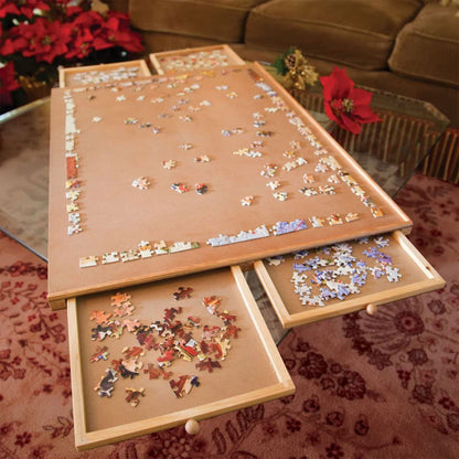 Bits and Pieces - 1500 Piece Puzzle Board with Drawers - Jumbo Wooden Puzzle Plateau – Portable Puzzle Table 26"x 34" - Tabletop Deluxe Jigsaw Puzzle Organizer and Puzzle Storage System – Gift for Mom