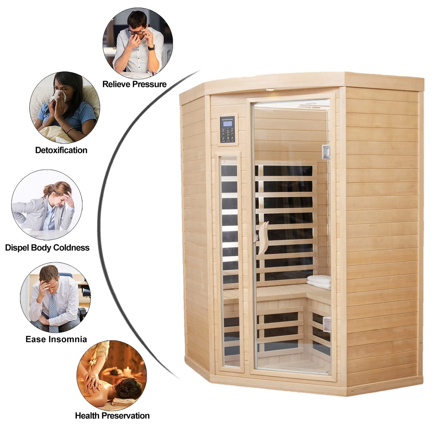 Kanlanth Far Infrared Sauna Low EMF Wooden Sauna for Home, 2 Person Indoor Home Sauna, 1,600watt, Canadian Hemlock, 10 Minutes Pre-Warm up, with Bluetooth, LCD, LED - WoodArtSupply