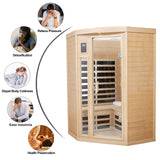 Kanlanth Far Infrared Sauna Low EMF Wooden Sauna for Home, 2 Person Indoor Home Sauna, 1,600watt, Canadian Hemlock, 10 Minutes Pre-Warm up, with Bluetooth, LCD, LED Kanlanth