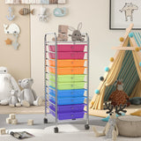 OFFICEJOY Storage Cart, Rolling Utility Cart with 10 Drawers, Portable Handles & Lockable Wheels, Mobile Paper Toys Storage Organizer Large Capacity for Home Office School Teacher (Rainbow) OFFICEJOY