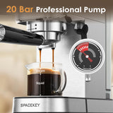 Spacekey Espresso Machine 20 Bar, Professional 1350W Espresso Maker with Milk Frother, Compact Stainless Steel Cappuccino & Latte & Americano Maker with 39oz Removable Water Tank, Silver Spacekey