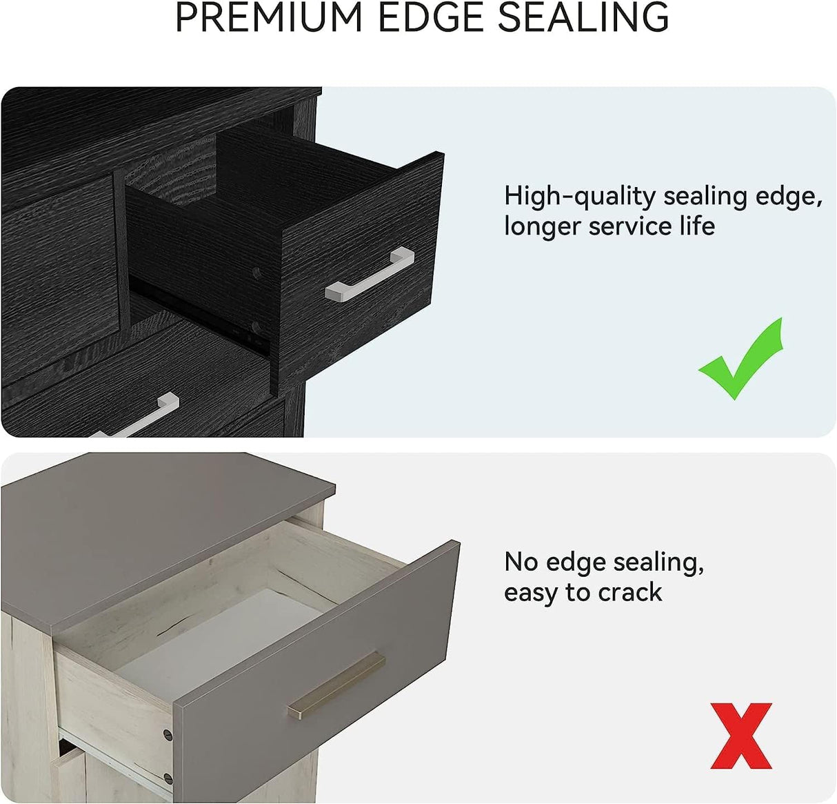 SUNNYFURN Dresser for Bedroom with 7 Drawer Modern Wooden Dresser - 3-Tier Drawer Chest, Entryway, Closet, Living Room, and Hallway Storage - Stylish & Functional Organizer Black SUNNYFURN