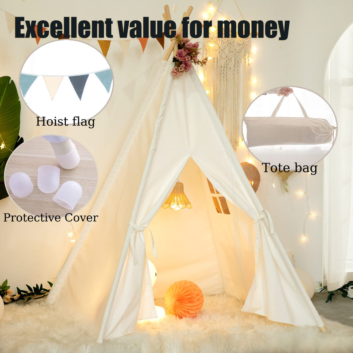 RongFa Teepee Tent for Kids-Portable Children Play Tent Indoor Outdoor (White) RONGFA