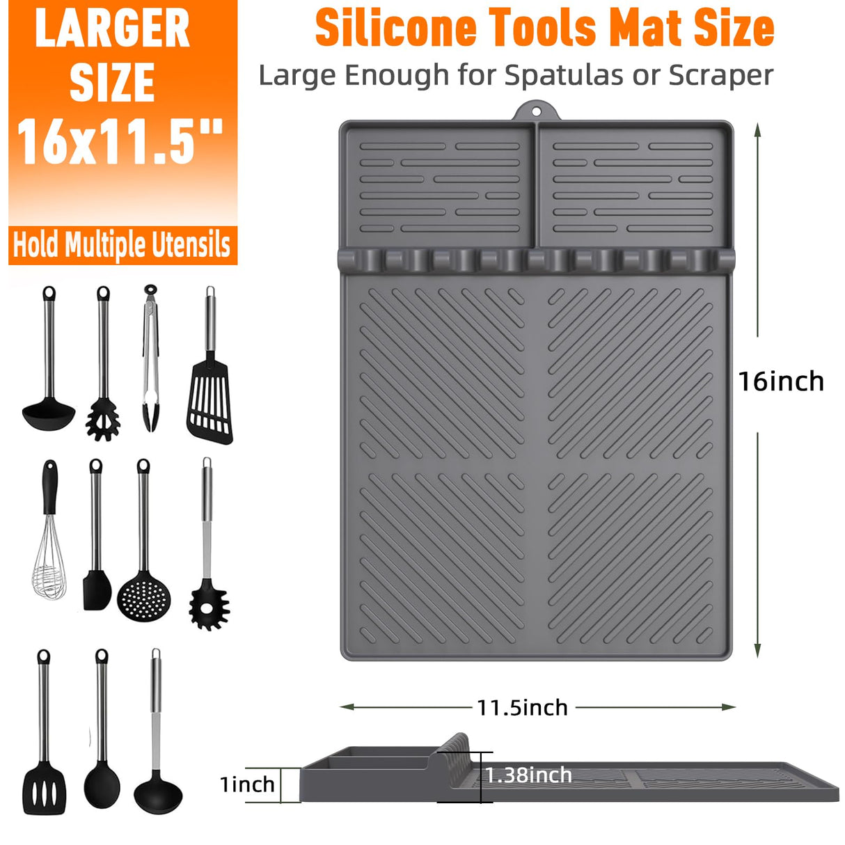 Silicone Grill Mat Compatible with Blackstone, Silicone Griddle Tools Mat with Drip Pad, Spatula Mat for Outdoor Grill Kitchen Counter (Grey) lanlw