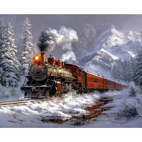 Train Paint by Numbers Kit for Adults,Winter Painting by Numbers,DIY Acrylic Paint Kit for Adults Beginners Without Frame,Easy Christmas Adult Paint by Number Kits on Canvas for Decor 16x20inch Canrichshop