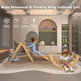 Wanmwill Pikler Triangle Set, 5 in 1 Toddler Climbing Toys, Wooden Montessori Climbing Set with Foldable Ladder & Arch & Ramp, Baby Climber Jungle Gym, Kids Indoor Playground（Natural） Wanmwill