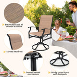 7-Piece Outdoor Patio Dining Set with 6 Swivel Rocker Chairs, Rectangular Metal Table with Umbrella Hole, 6-Person Patio Table and Chairs furniture for Backyard, poolside, Balcony and Garden Brown BUPPLEE