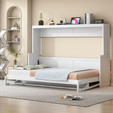 Virubi Queen Horizontal Hideaway Murphy Bed with Desk,Wood Fold Up Murphy Wall Bed for Adult,Guest Room Living Room (White,Queen) Virubi