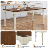 AMERLIFE 6-Piece Farmhouse Dining Table Set with 4 Upholstered Chairs and Bench, 71” Solid Wood Table, Seating for 6, for Dining Room or Kitchen, Rustic White & Walnut Finish AMERLIFE