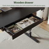 Agilestic Adjustable Height Electric Standing Desk with Storage Wooden Drawer, 63 x 24 Inches Stand Up Home Office Computer Gaming Table with Splice Board for Work Office Home, Black Agilestic