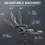 Gaming Chair, Video Game Chair with Massage Lumbar Support and Footrest, Comfortable Ergonomic Computer Chair with Linkage Armrests, Height Adjustable Racing Game Chair Pu Leather for Adults, Grey NIONIK