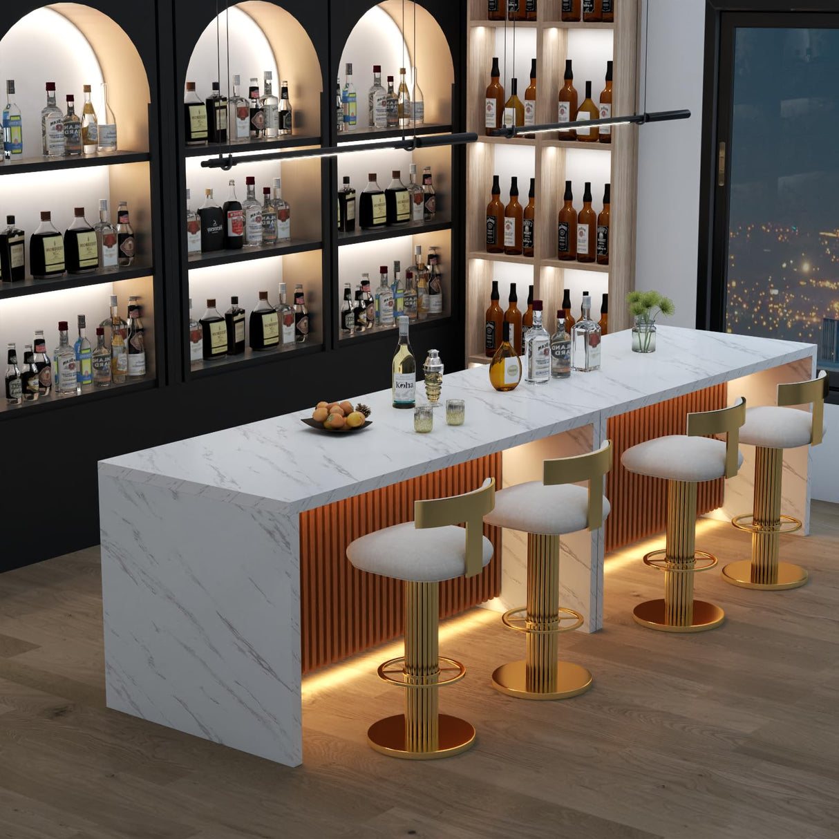 63" Large Imitation Marble Dining Table for 4-6 People, Island Table with LED Lights, Mordern Marble Stripes Kitchen Dining Table with Grille design for Dining Room, Home, Office, Living Room（White） Gyfimoie