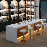 63" Large Imitation Marble Dining Table for 4-6 People, Island Table with LED Lights, Mordern Marble Stripes Kitchen Dining Table with Grille design for Dining Room, Home, Office, Living Room（White） Gyfimoie