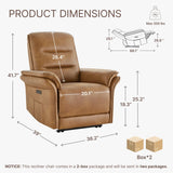 KISLOT Power Recliner Chair with Adjustable Headrest and Footrest, Leather Reclining Chair with USB/Type-C Charging, Modern Electric Recliner for Adults Living Room Bedroom KISLOT