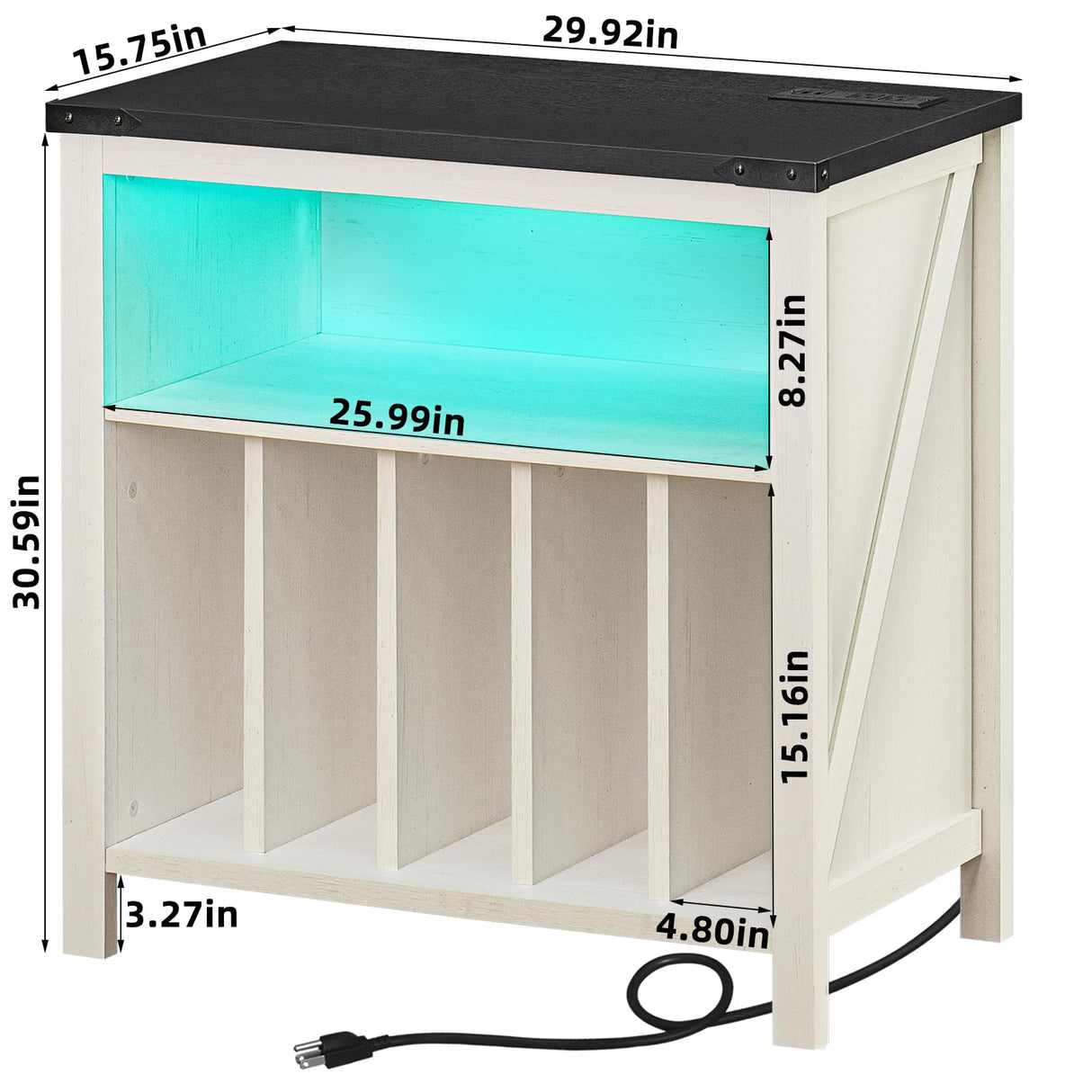 Joaxswe Large Record Player Stand with Charging Station & LED Lights, White Vinyl Record Storage Table Holds up to 230 Albums, Turntable Stand with Display Shelf for Music Room Bedroom Living Room Joaxswe