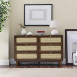 NicBex Rattan Dresser for Bedroom with 6 Drawers,Modern Cannage Rattan Wood Closet Chest of Drawers,Rattan Storage Dresser for Closet, Bedroom,Living Room,Hallway,Natural Walnut NicBex