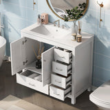 Harper & Bright Designs 36" Bathroom Vanity with Sink, Free Standing Single Basin Vanity Set with Two Doors and 5 Drawers, Solid Wood Bathroom Cabinet with Ceramic Basin for Bathroom, White Harper & Bright Designs