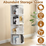 Anwick White Rotating Bookshelf Tower- 4 Tier Spinning Book Shelf for Small Space, 360 Display Circle Floor Standing Bookshelf for Kids & Adults Anwick