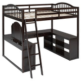 Harper & Bright Designs Full Size Loft Bed with Stairs, Solid Wood Full Loft Bed with 2 Four-Layer Storage Cabinets and Curtain, Full Storage Bed Frame for Kids Teens,White+Blue Harper & Bright Designs