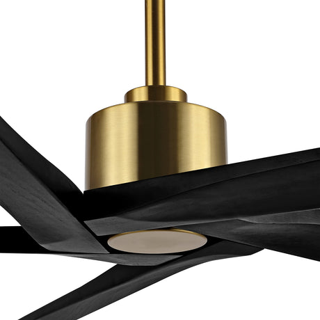 WINGBO 54 Inch DC Ceiling Fan without Lights, 5 Reversible Carved Solid Wood Blades, 6-Speed Noiseless DC Motor, Ceiling Fan No Light with Remote, Brass Finish with Black Blades, ETL Listed WINGBO