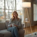 EOEYYOYB Floor Lamp with 3 Light Modes Adjustable– Wood Tripod Floor Lamp Modern LED Standing Lamp with Dimmable Brightness, Perfect for Living Room, Bedroom, and Office, Burlywood EOEYYOYB