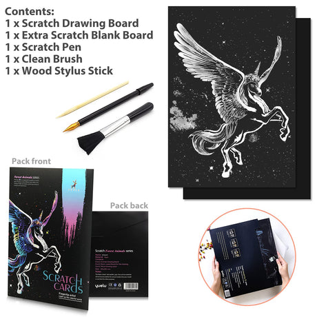 NAIHEY Scratch Art Rainbow Painting Paper DIY Crafts Womens Hobbies Engraving Art Scratchboard Scratch Painting Sketch Pads for Adults 16” x 11.2” (Unicorn Animal) Birthday Gift NaiHey